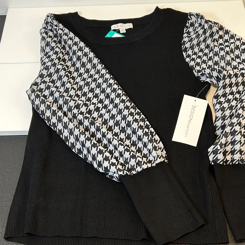 Design History Printed Houndstooth Chiffon Long Sleeve Sweater Women’s‎ Size - Picture 3 of 12